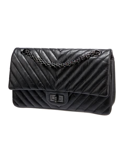 Chanel 2018 So Black Chevron Reissue 225 Double Flap Bag